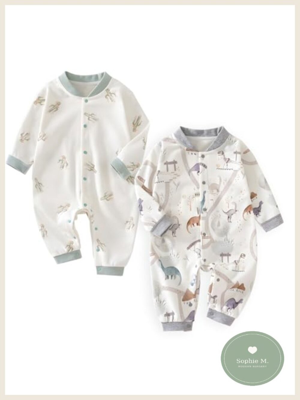 Organic Cotton 2-Pack Baby Rompers Snap Closure Long Sleeve
